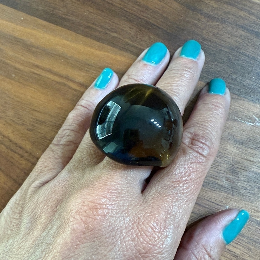 Glass Bauble Bubble Dome Smoky Green Transparent Funky Artsy Statement Ring